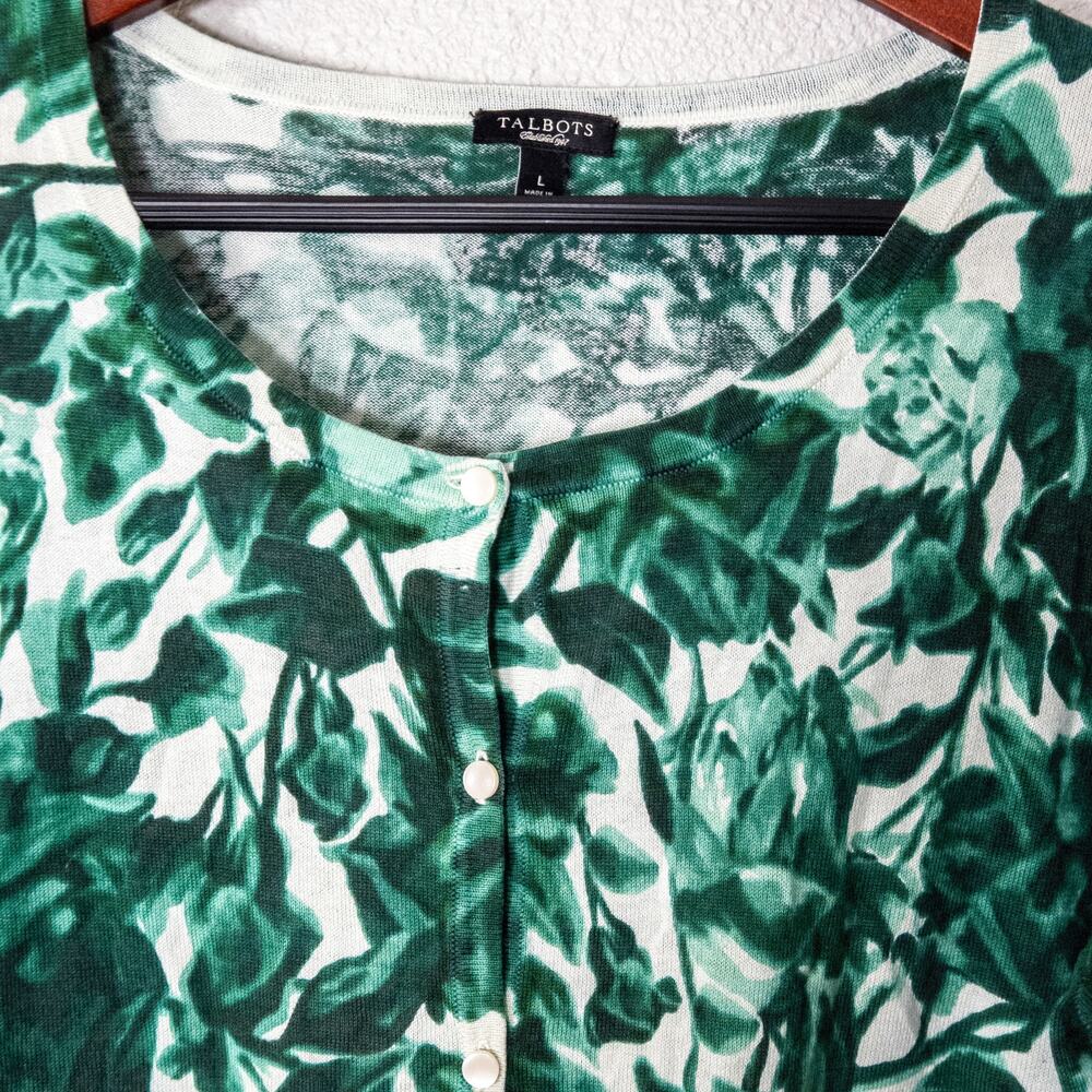 Talbots Women’s Blouse Green Floral Botanical Garden Prep Lightweight Knit Large - Picture 3 of 10